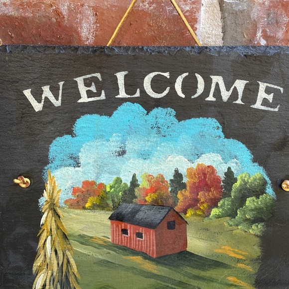 “Welcome” Fall Scene on Slate Wall Hanging Decor - Picture 3 of 7